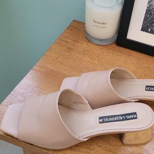 Karl Lagerfeld Macaria Silver Heel Beige Slide Sandals